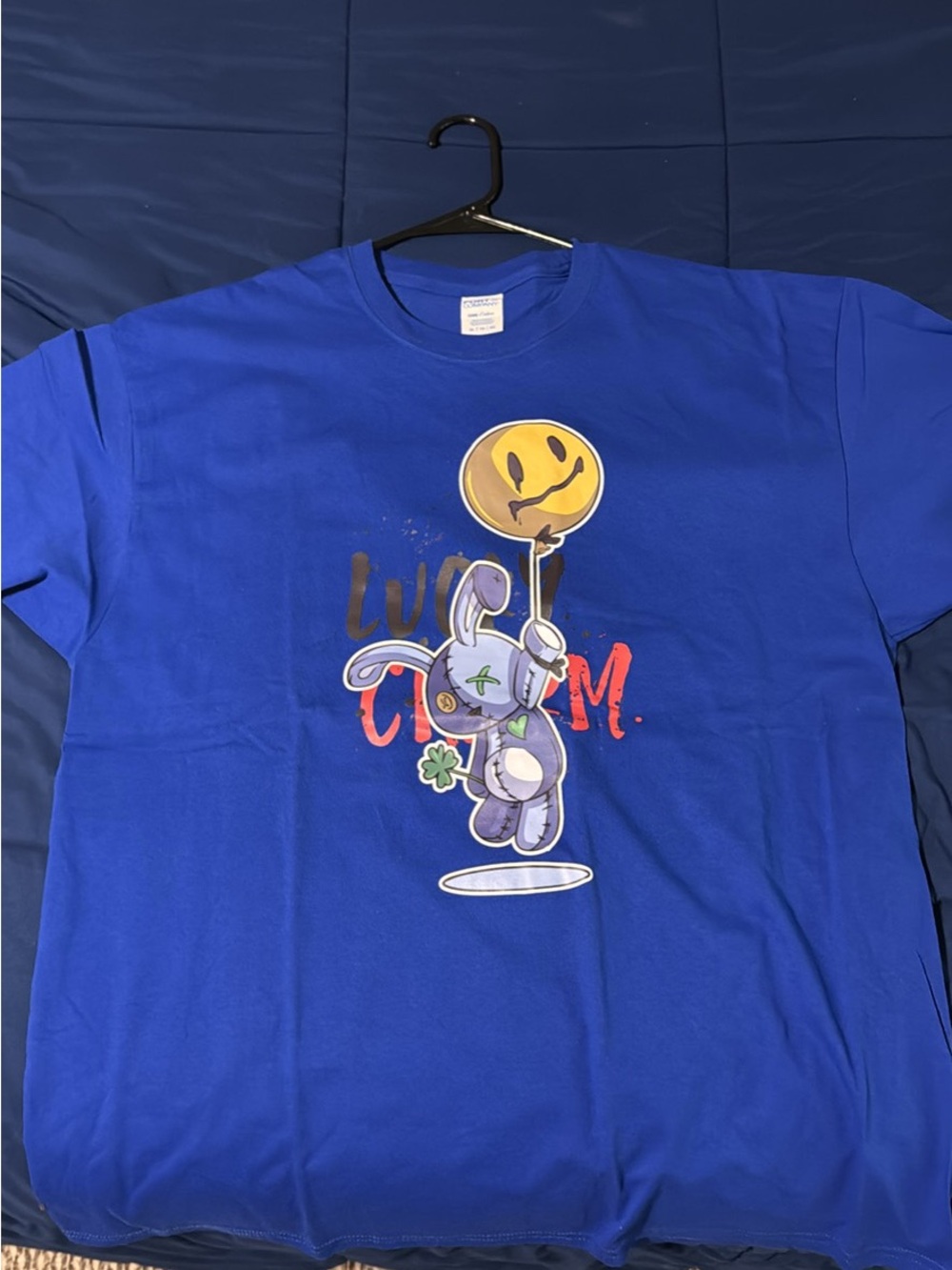 Port and Company Lucky Charm XL Royal Blue Graphic Tee w/ Bunny & Smiley Balloon
